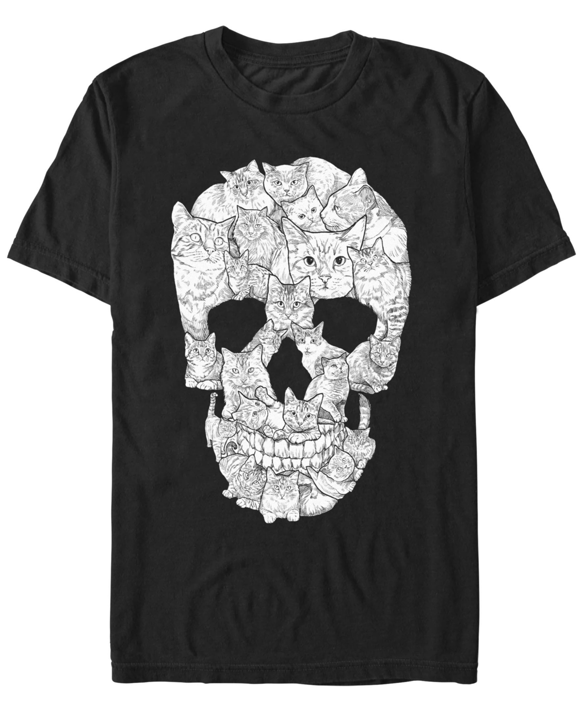 Men's Sketchy Cat Skull Short Sleeve T-Shirt - Black