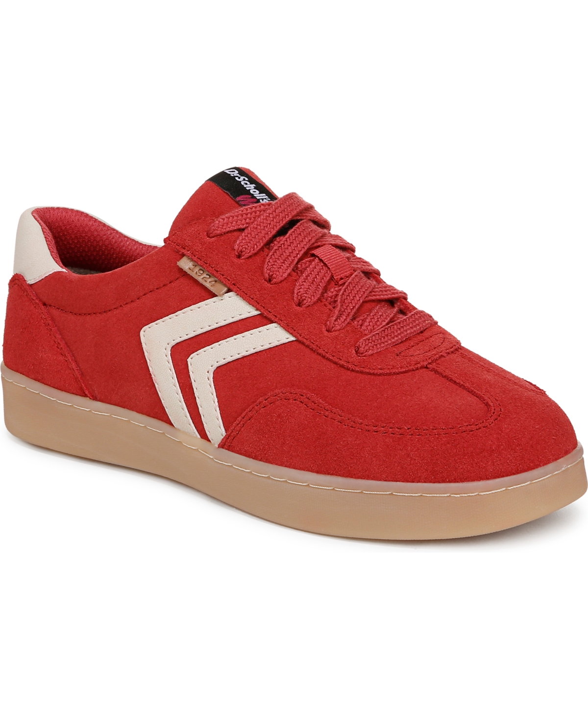 Shop Dr. Scholl's Women's X Milk Bar Rebel Sport Low Profile Lace Up Sneakers In Red,white Suede,leather