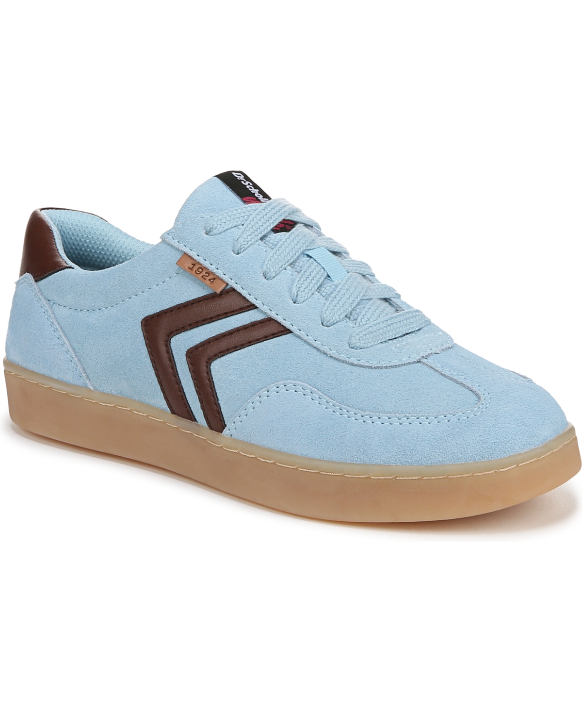 Shop Dr. Scholl's Women's X Milk Bar Rebel Sport Low Profile Lace Up Sneakers In Blue,brown Suede,leather