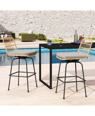 Patio 360° Swivel Bar Stools Set of 2 with Backrests & Footrests Soft Seat Cushions