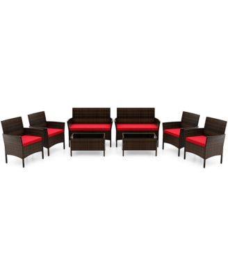 8 PCS Patio Furniture Set with Washable Cushions and Tempered Glass Coffee Table