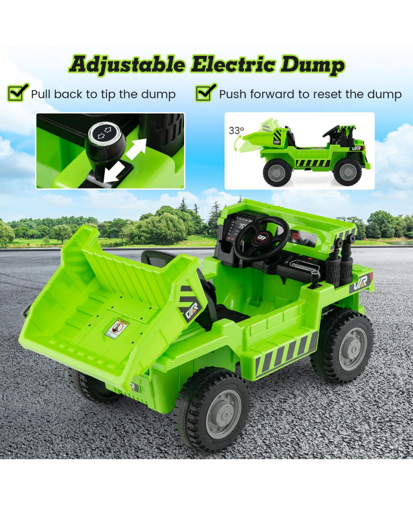 Детская игрушка HONGGE 12V Kids Ride-On Dump Truck with Electric Dump Bed and Remote, цвет: Зелёный — фото 2