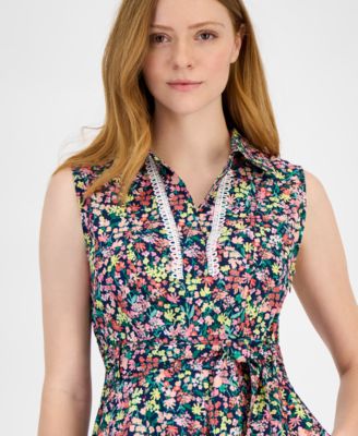 Women's Floral Lace-Trim Shirtdress