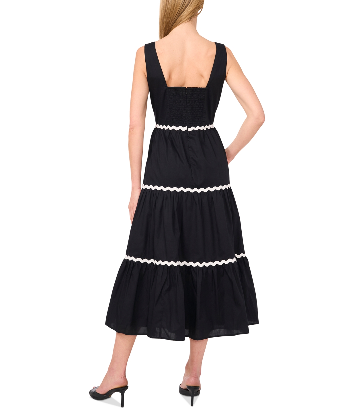 Cece Rickrack Trim Cotton Maxi Sundress In Rich Black