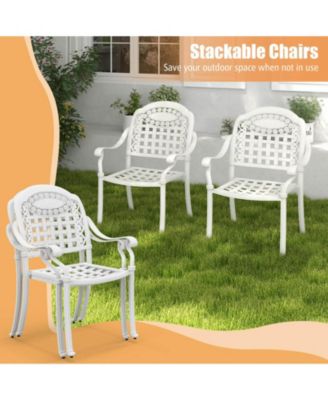 4pcs Patio Cast Aluminum Armrest Chairs Dining Stackable Outdoor White
