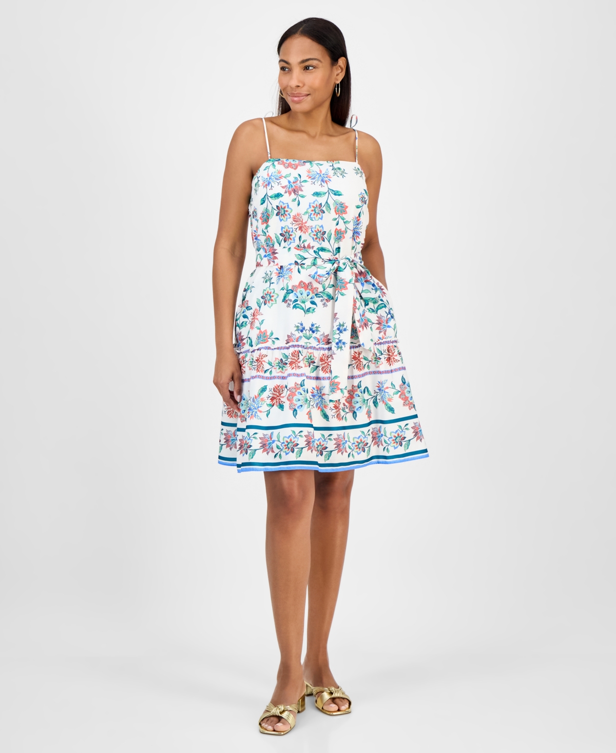 Women's Printed Sleeveless Fit & Flare Dress - Ivory/mult