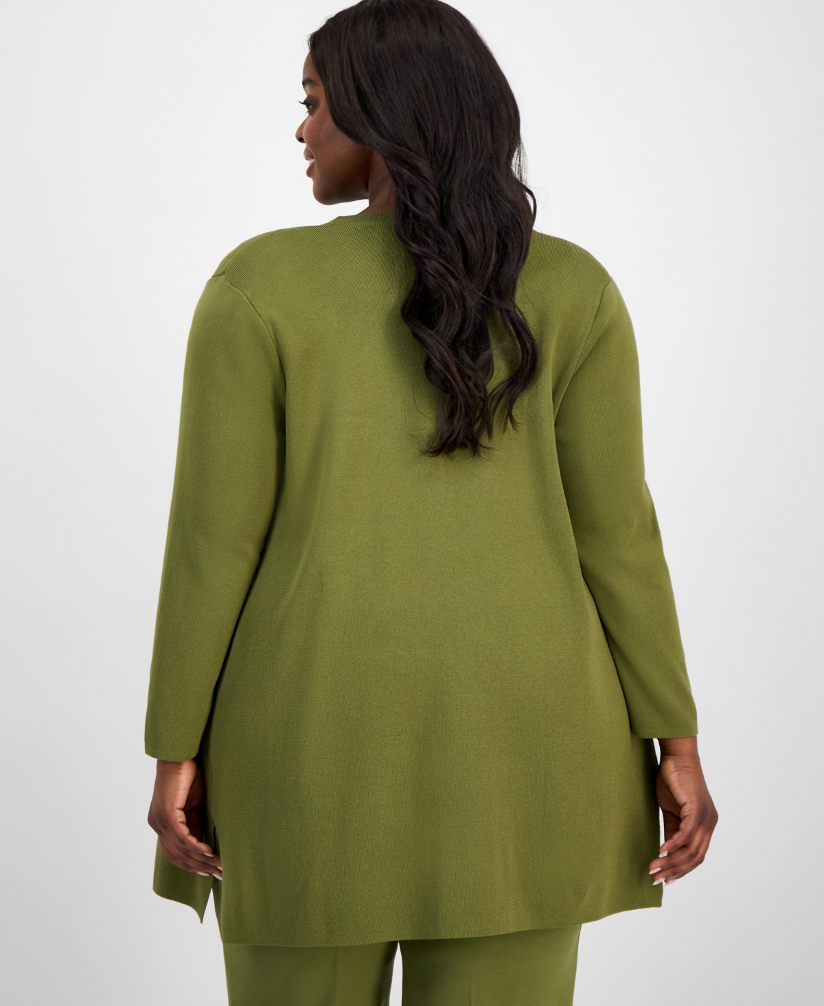 Ak Anne Klein Plus Size Open-front Side-slit Cardigan