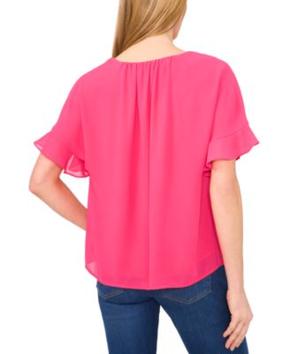 Women's Short-Sleeve Half Button Flowy Blouse