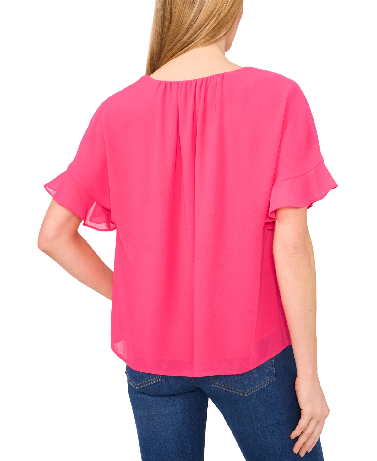 CECE WOMEN'S SHORT-SLEEVE HALF BUTTON FLOWY BLOUSE 