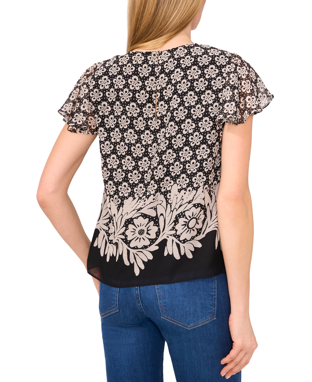 Cece Women's Crewneck Short-flutter Sleeve Blouse