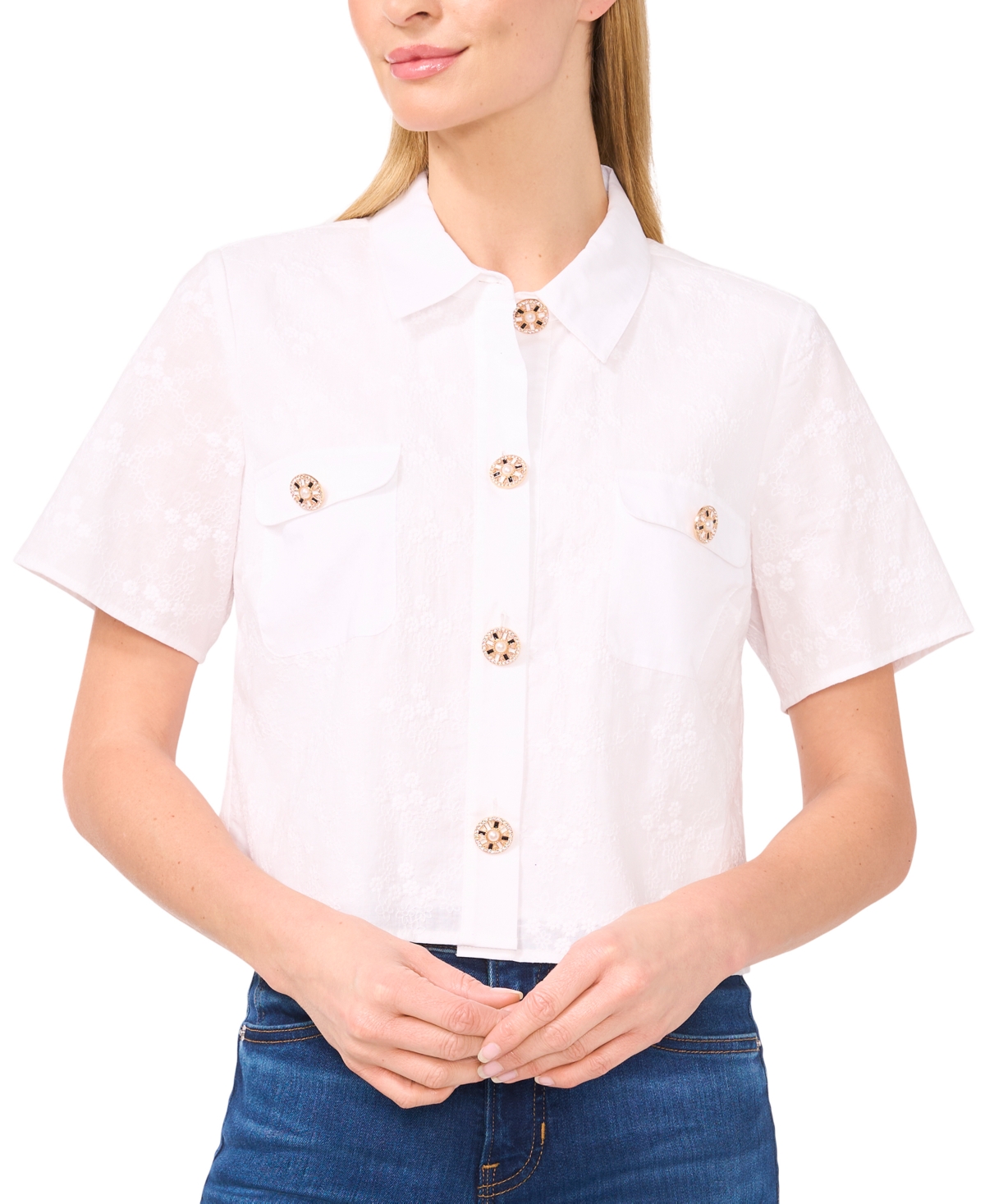 Cece Women's Patch-pocket Short-sleeve Button Down Shirt