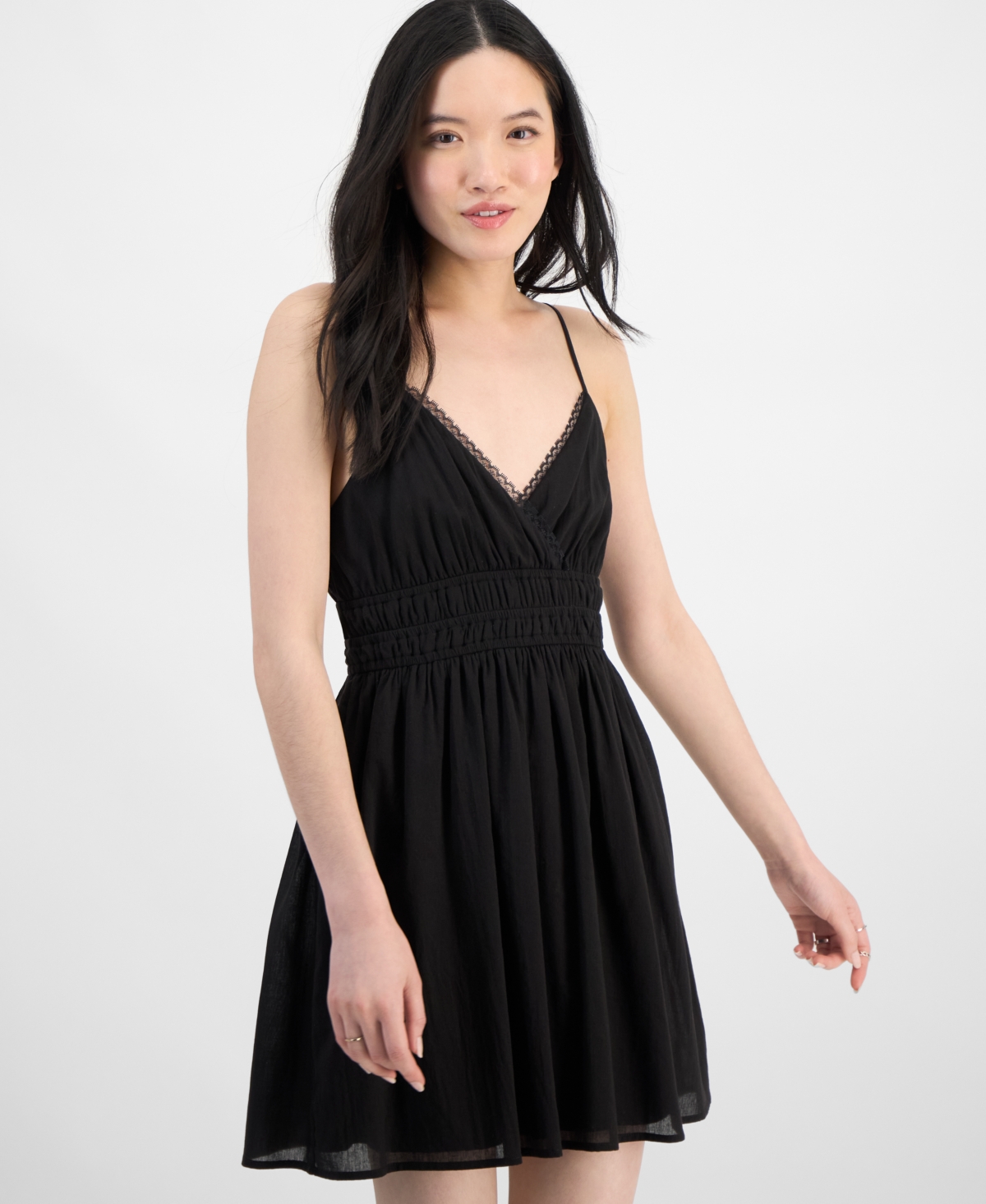 KINGSTON GREY JUNIORS' V-NECK SLEEVELESS FIT & FLARE MINI DRESS 