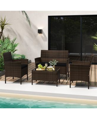 8 PCS Outdoor Patio Rattan Conversation Set Wicker Furniture Set w/ Chair Cushions