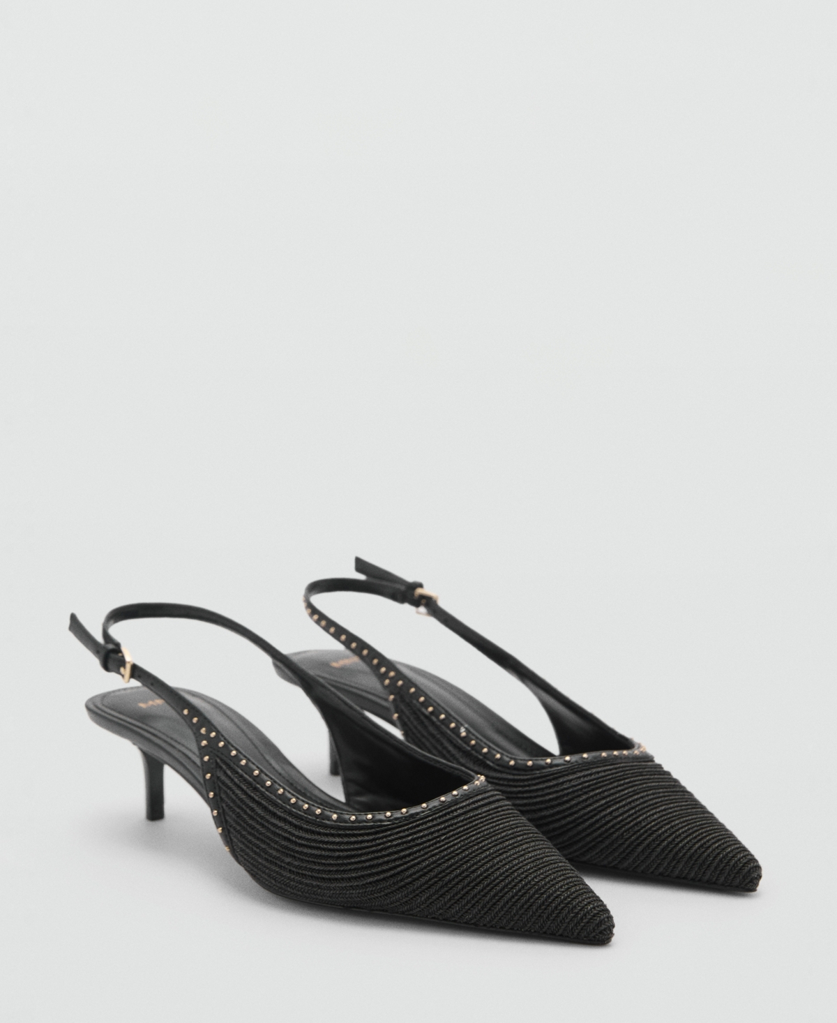 Mango Natural Fibre Kitten-heel Shoes Black In Black