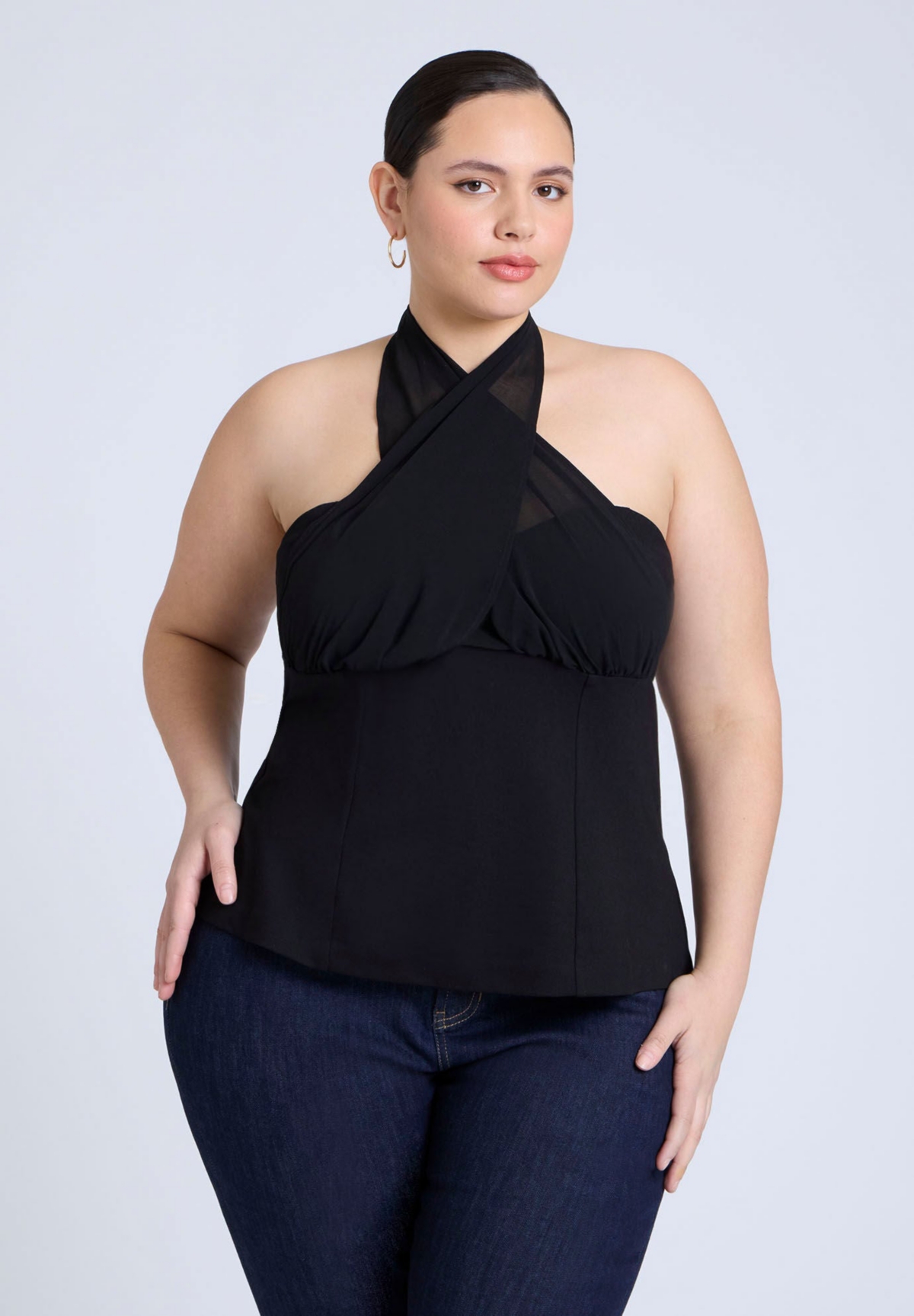 Plus Size Chiffon Wrap Halter Top - Black onyx