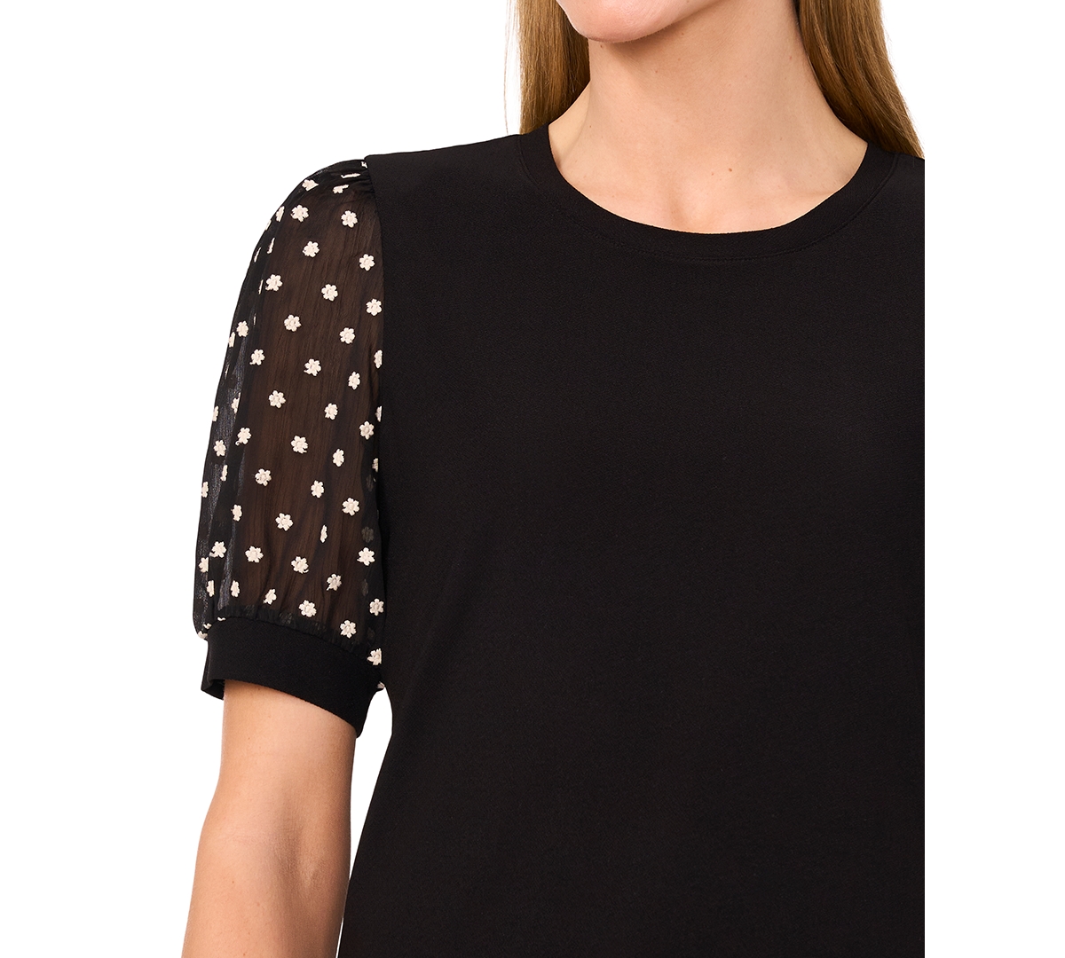 Shop Cece Women's Puff-sleeve Mixed-media Crewneck Top
