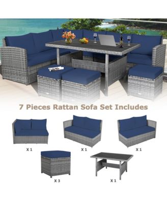 7 Piece Outdoor Rattan Sectional Sofa Set Patio Conversation Set w/ Cushions