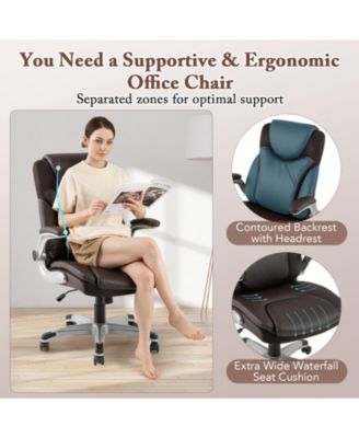 Ergonomic Office PU Leather Executive Chair with Flip-up Armrests and Rocking Function