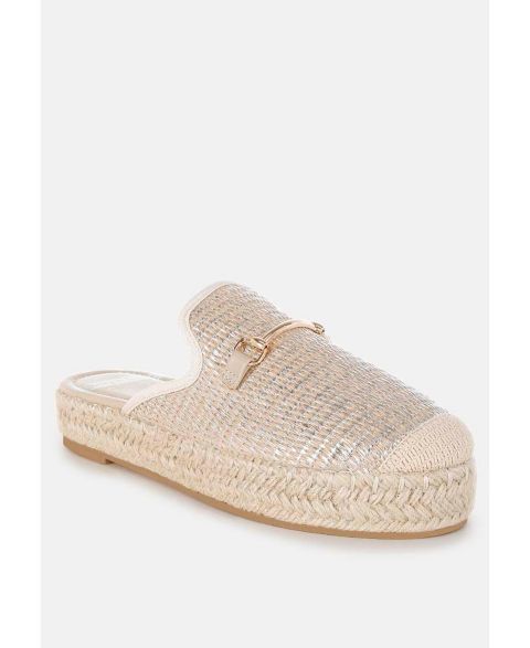 Женские мюли Rag & Co Marama из рафии с декором «лошадиное стремя», цвет: Бежевый