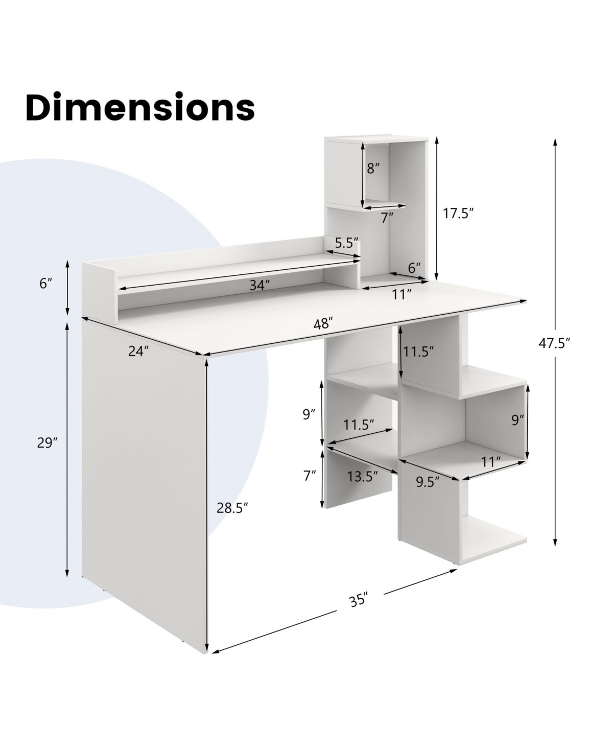 Modern Computer Desk with Storage Bookshelf and Hutch for Home Office