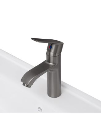 36" Bathroom Vanity with White Ceramic Sink & Faucet,Freestanding Bathroom Cabinet with 2 Storage Doors and Open iron Shelf