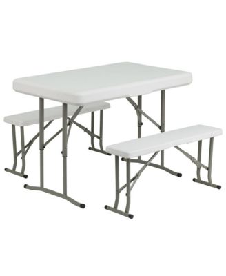 Portable Tailgate, Camping Or Event Set With White Pop Up Event Canopy Tent With Carry Bag And Folding Table With Benches Set