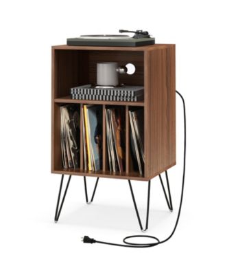 Record Player Stand with Charging Station for Living Room Bedroom