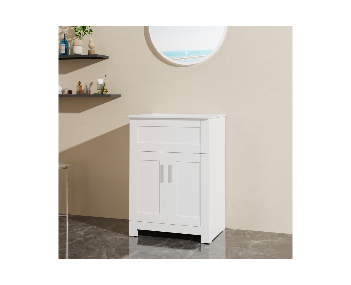 24" White Sink Bathroom Vanity Laundry Cabinet Combo - White