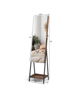 Lockable Freestanding Jewelry Organizer with Full-Length Frameless Mirror