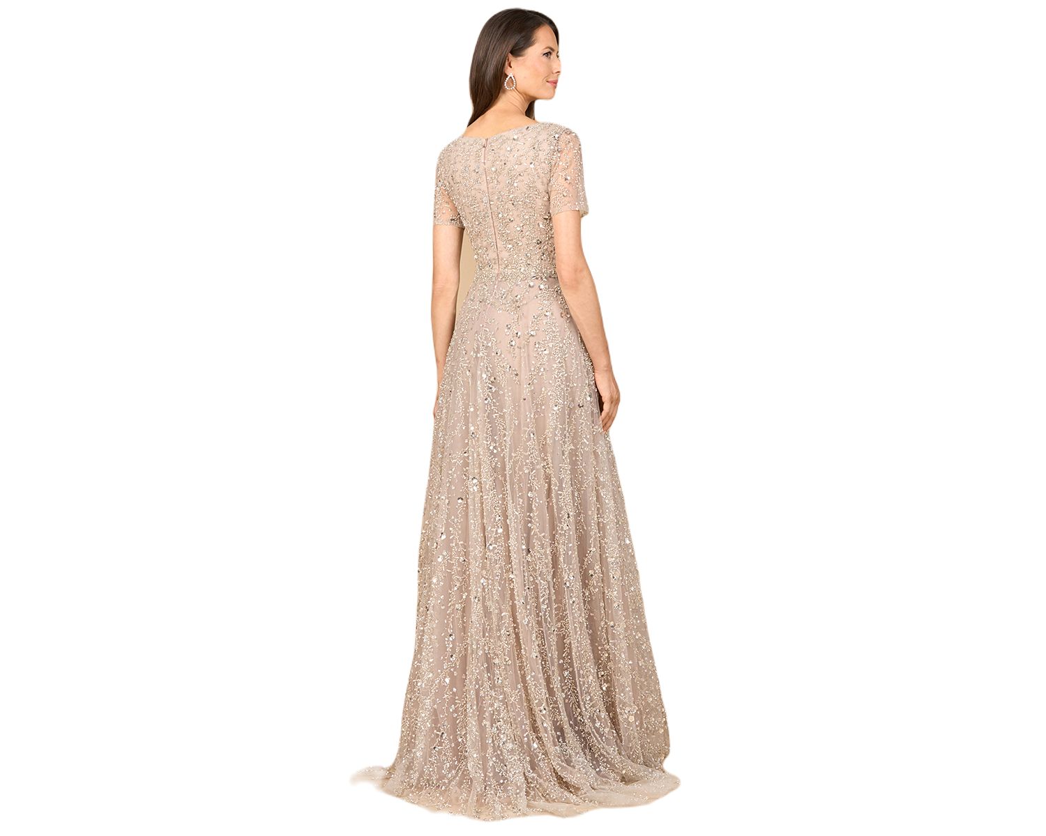 Women's Short Sleeve V-Neck Beaded Ballgown