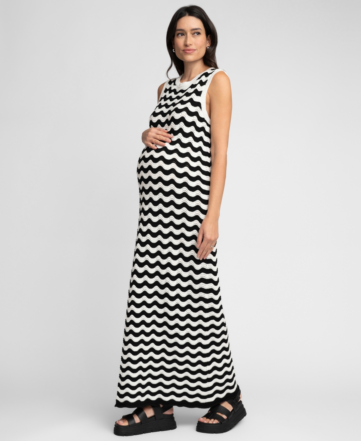 Women's Maternity Wave Stitch Knit Dress - Black, Ecru