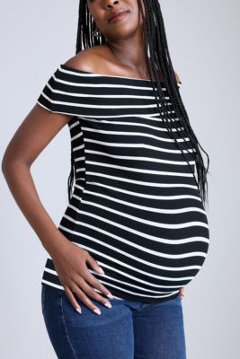 Maternity Rib Knit Short Sleeve Off The Shoulder Top - Motherhood