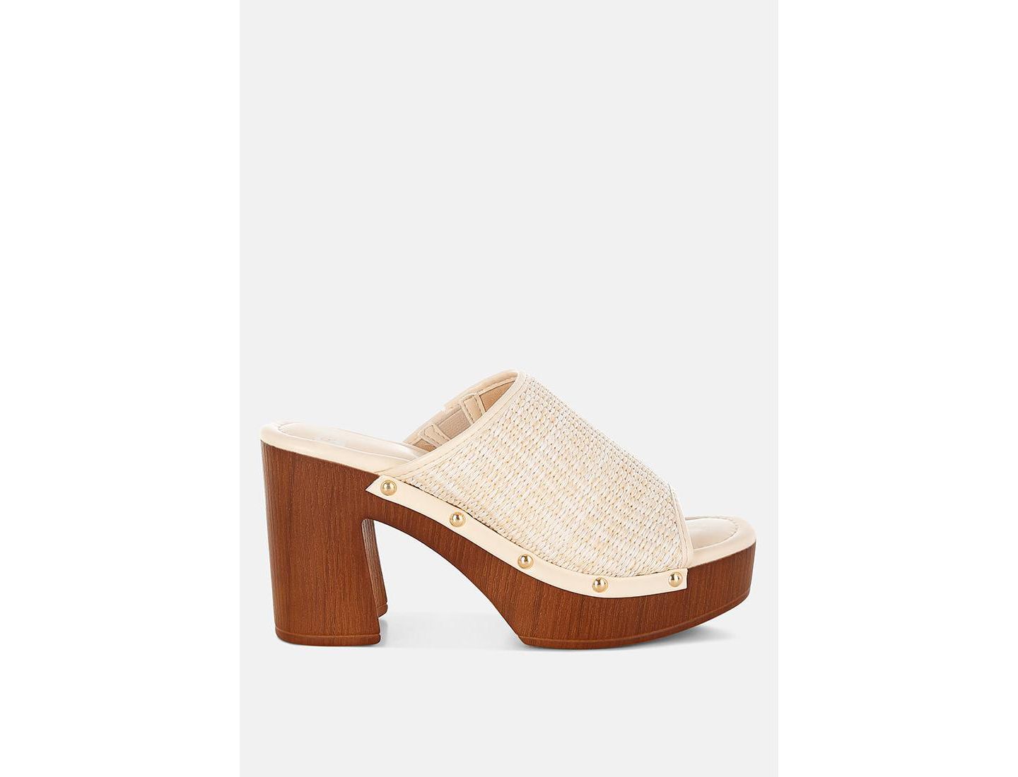 Женские сабо Rag & Co Marengo Raffia Wooden, цвет: Бежевый — фото 2