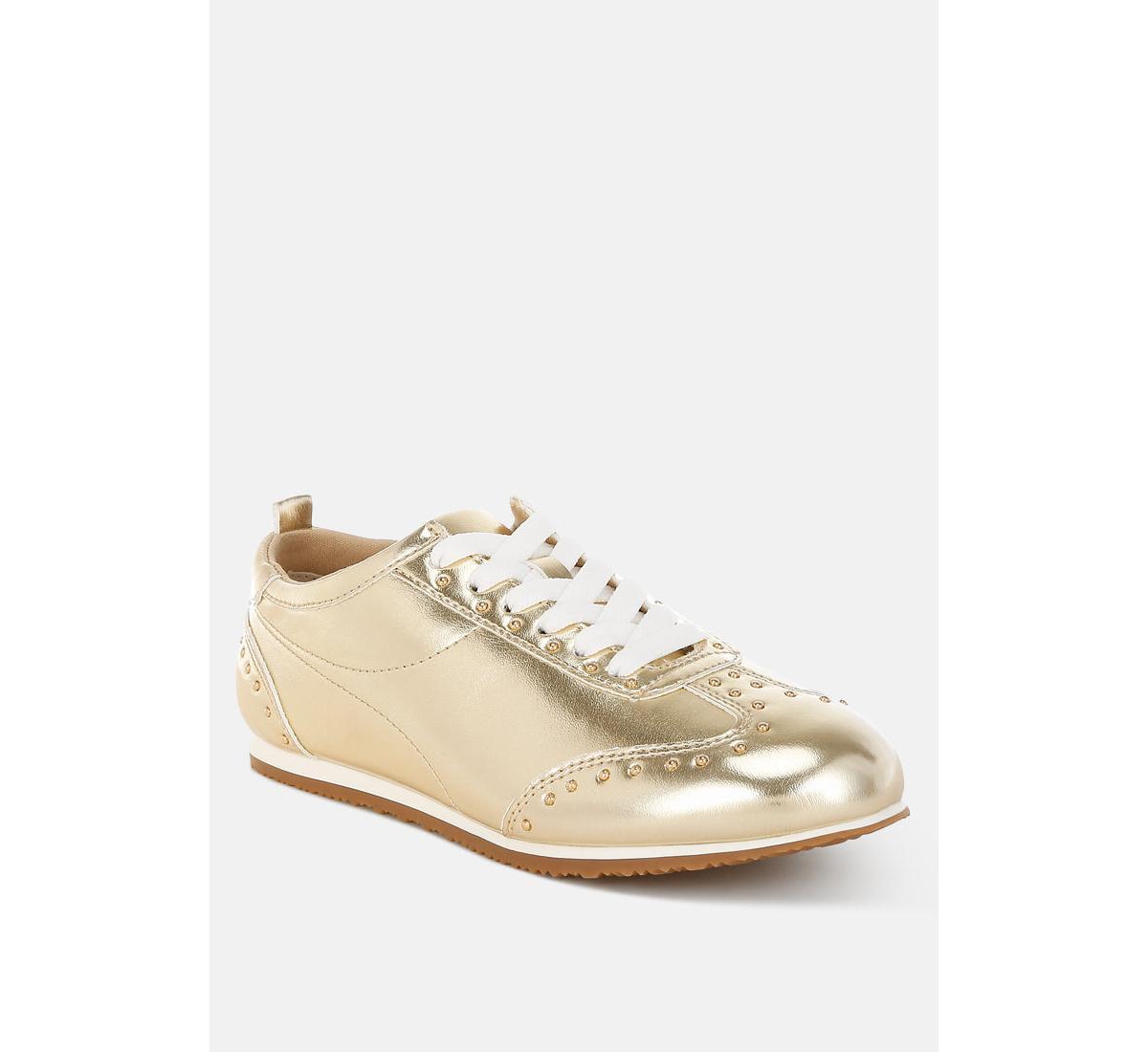Yorika Studded Metallic Pleather Sneakers - Gold