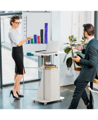 Adjustable Mobile Standing Desk Cart with Tilt Desktop and Cabinet