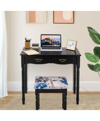 Simple Vanity Set with Tri-Folding Mirror Drawers and Storage Shelf