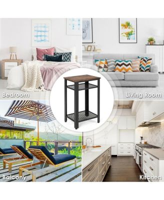 3-Tier Industrial End Table with Metal Mesh Storage Shelves