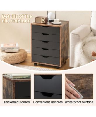 5 Drawer Mobile Lateral Filing Storage Home Office Floor Cabinet with Wheels