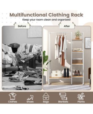 Clothes Rack Free Standing Storage Tower with Hanging Bar