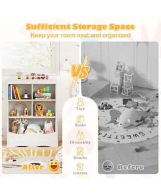34.5" Kids Bookshelf with 5 Bins for Playroom and Living Room