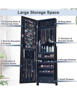 Lockable Mirrored Jewelry Cabinet Armoire Storage Organizer Box