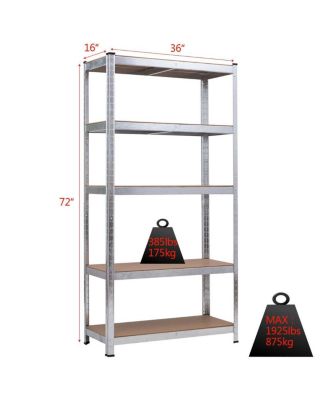 72 Inch Storage Shelf Steel Metal 5 Levels Adjustable Shelves