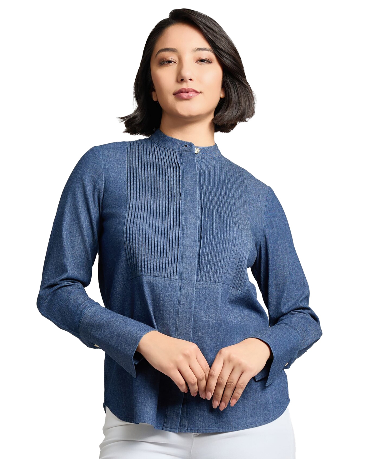 Women's Stretch Denim Blouse - Dark Wash