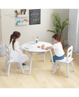 Wood Activity Kids Table and Chair Set with Center Mesh Storage