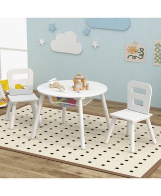 Wood Activity Kids Table and Chair Set with Center Mesh Storage
