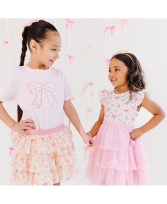 Toddler Girls Ditsy Floral Bow Patch Short Sleeve T-Shirt
