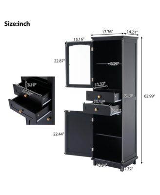 63&amp;#x22; MDF Tall Bathroom Storage Cabinet with Glass Doors, Drawers and Adjustable Shelves