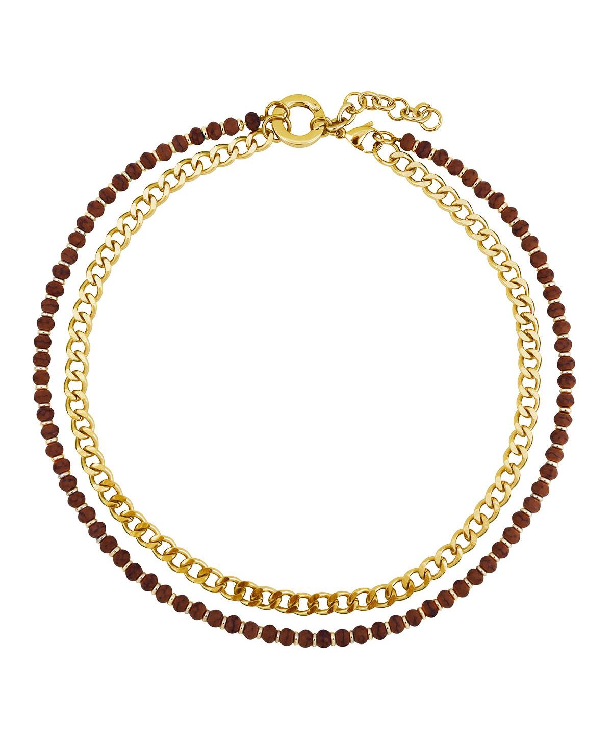 Cleo Red Mahogany Jasper Beaded Necklace in 18k Gold-Plated Stainless Steel - Red