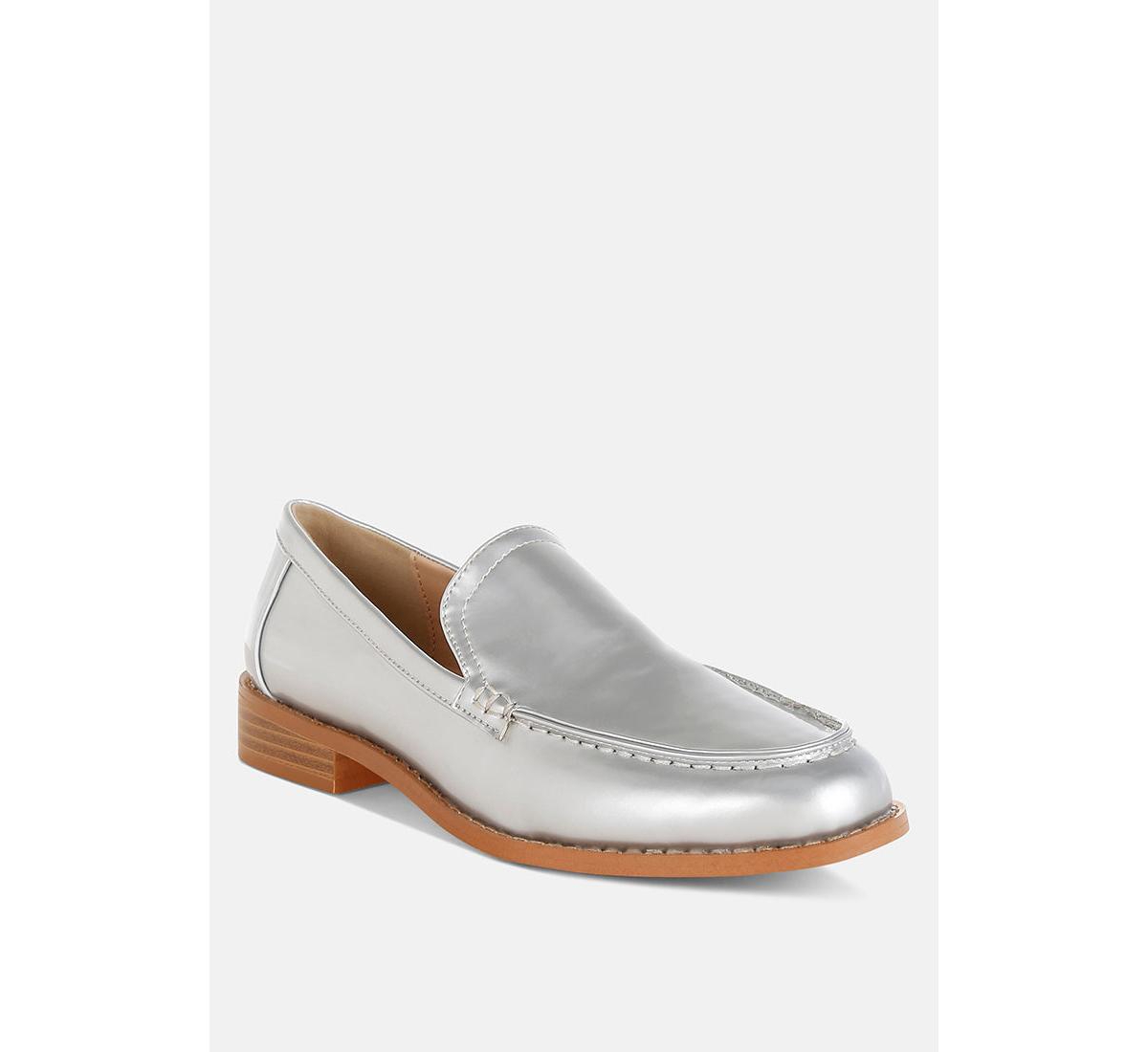 Corleone Pleather Stacked Heel Loafers - Silver