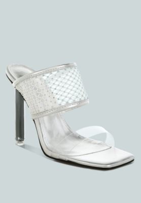 Womens Salween Clear Embellished Square Toe Heels